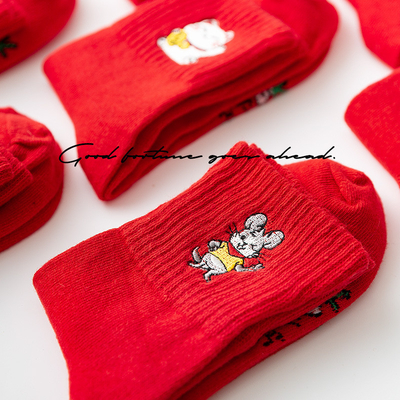 Custom Logo Adult Red Socks Comfortable Long Tube Fortune Socks