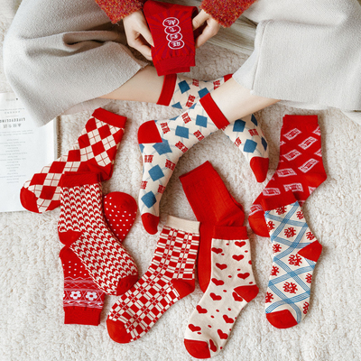 High Quality Custom Size Cotton adults Christmas Knitted Socks Christmas Crew Socks