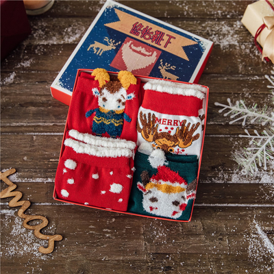 Autumn Winter Red Girls Socks Cute Lovely Cotton Comfortable Warm Thickening Christmas Striped Anti-Pilling Socks