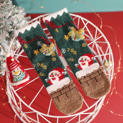 Winter Red Wholesale Promotional High Quality Cute Cartoon Animal Pattern Cotton Christmas Sock