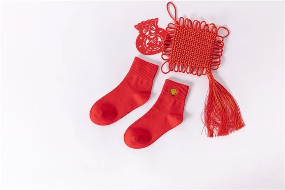 Red Color Hot Selling Custom Happy Funny embroidery Christmas Socks With High Quality