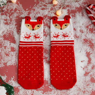 Cute Christmas Cartoon Cotton Socks Young Girls Socks With Lovely Animals Christmas Pattern