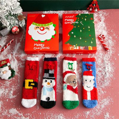 Women'S Custom Comfortable Colorful Socks Acrylic Fabric Knitted coral velvet Ankle Terry Socks Christmas Socks Women