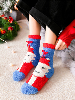 Women'S Custom Comfortable Colorful Socks Acrylic Fabric Knitted coral velvet Ankle Terry Socks Christmas Socks Women