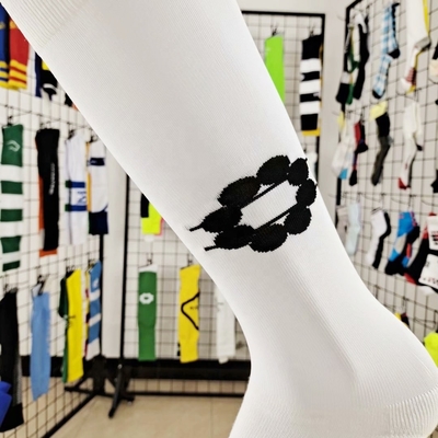 White With Custom Logo China Make Cheap Over Knee Cotton Foot Polyester Leg Football Socks