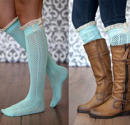 Wholesales Classic Long Lacy Lace Over The Knee Socks Fashionable Hollow Lady'S Boot Socks