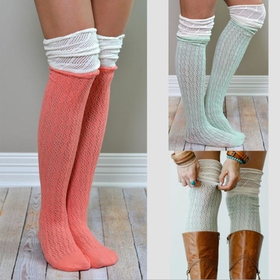 Women Classic New Thigh Socks Ladies Hollow Lace Over The Knee Boot Socks