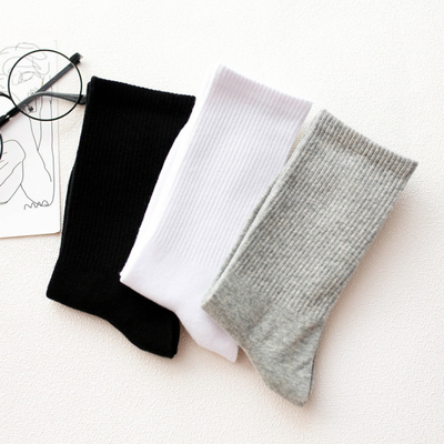 Wholesale High Quality Seasons New Breathable Pure Color White Soft Cotton Couples Socks Men