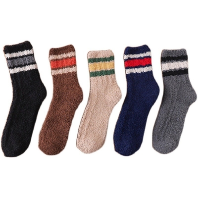 Wholesale Autumn And Winter New Three Lines Striped Coral Fleece Home Thick Fleece Warm Floor Fuzzy Socks