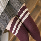 Hotsale Asia Fashion Knee High Striped Two Lines Soft Cotton Women Socks