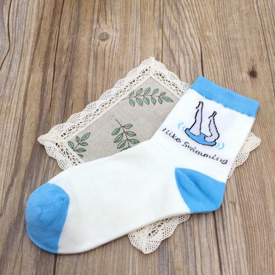 Good Quality New Style Japanese Illustration Of Swimming Series Cotton Socks For Women