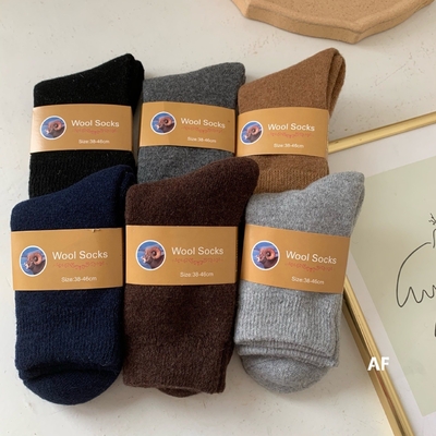 Wholesale Winter Hot Sale Fashion Solid Wool Stocking Thick Thermal Pure Color Crew Warm Terry Men Wool Socks