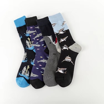 Hot Sale Wholesale New Character Fashion Shark Happy Soft Cotton Socks Men