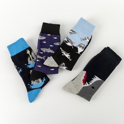 Hot Sale Wholesale New Character Fashion Shark Happy Soft Cotton Socks Men