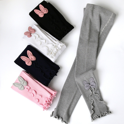 Wholesale High Quality Lovely Bowknot Solid Color Cotton Knitted Girls Leggings