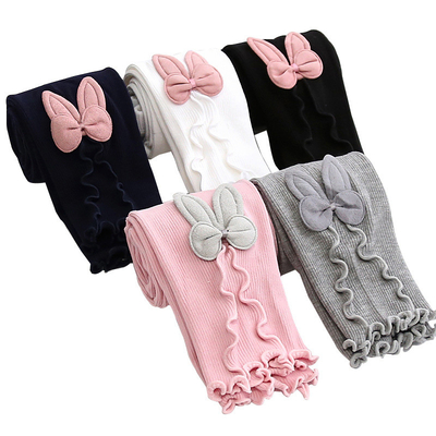 Wholesale High Quality Lovely Bowknot Solid Color Cotton Knitted Girls Leggings