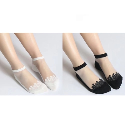 Summer Hot Sale Ultra Thin Transparent Lace Sock Korean Style Fashion Jacquard Glass Silk Short Ankle Socks Women