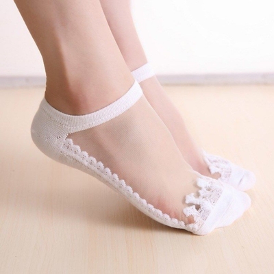 Summer Hot Sale Ultra Thin Transparent Lace Sock Korean Style Fashion Jacquard Glass Silk Short Ankle Socks Women