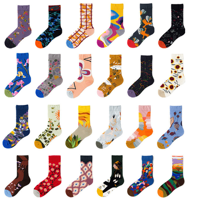 Wholesale Autumn Hot Sale Fashion  Pattern Jacquard Breathable Cotton Fancy Crew Couples Socks