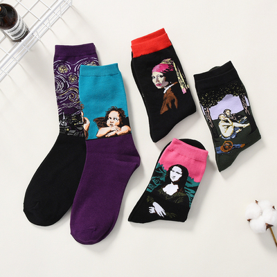 In Stock Hot Sale Happy Socks Man Figure Character Jacquard Sports Sock Breathable Cotton Fashion Crew Man Socks