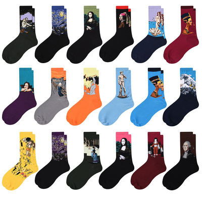 In Stock Hot Sale Happy Socks Man Figure Character Jacquard Sports Sock Breathable Cotton Fashion Crew Man Socks