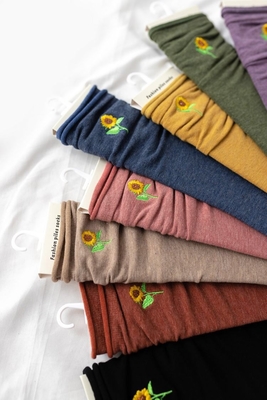 Wholesale Autumn And Winter New Solid Color Sunflower Embroidery Pile Socks In Tube Socks Casual All-Match