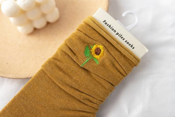 Wholesale Autumn And Winter New Solid Color Sunflower Embroidery Pile Socks In Tube Socks Casual All-Match