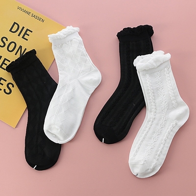 Factory Wholesale Japanese Bubble Mouth Black And White Two-Color Women'S Tube Socks Korean Style