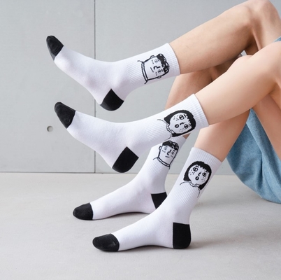 wholesale Trendy Cartoon Illustration Portrait Couple Socks Korean Black And White Sports Socks Couples White Sock