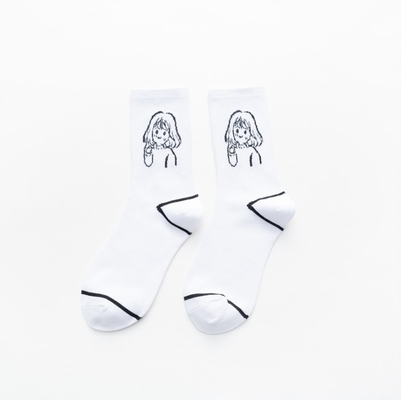 wholesale Trendy Cartoon Illustration Portrait Couple Socks Korean Black And White Sports Socks Couples White Sock