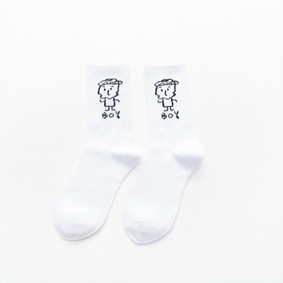 wholesale Trendy Cartoon Illustration Portrait Couple Socks Korean Black And White Sports Socks Couples White Sock