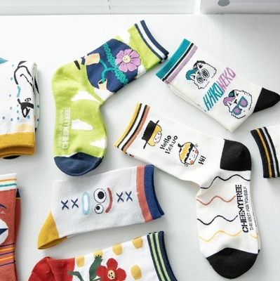 New Product Couple Fashion Trendy Tube Socks Ins Creative Cartoon IIllustration Socks Female Jacquard Skateboard Socks