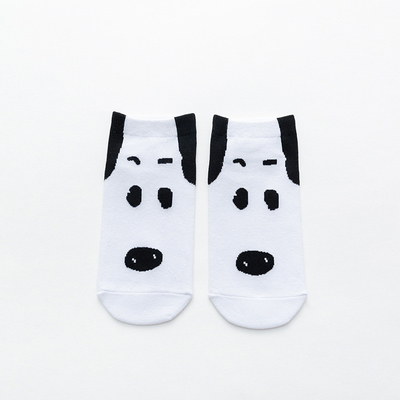 New Product Spring Korean New Fashion Cartoon Dog Cute Girls Socks Cotton Black White Women Ankle Socks