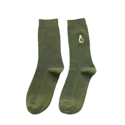 Wholesale New Fancy Embroidery Fruits Avocado Strawberry Women Socks Candy Color Cotton Socks