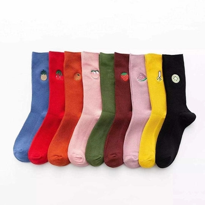 Wholesale New Fancy Embroidery Fruits Avocado Strawberry Women Socks Candy Color Cotton Socks