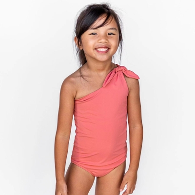 Ins OEM Breathable Little Girls Pink one shoulder Design Beachwear