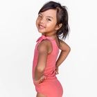 Ins OEM Breathable Little Girls Pink one shoulder Design Beachwear