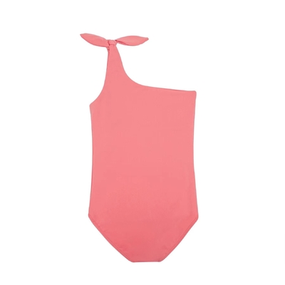 Ins OEM Breathable Little Girls Pink one shoulder Design Beachwear