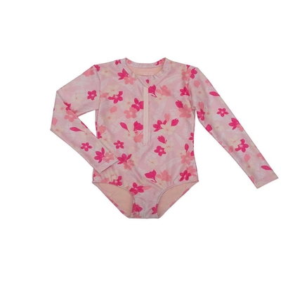 Ins OEM Girl's Long Sleeve Pink One Piece Kids Swimwear