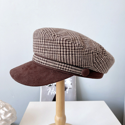 New Check Print Buckle Wool Felt Fedora Hat Winter Fashion Dress Panama Hat