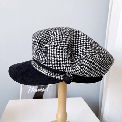 New Check Print Buckle Wool Felt Fedora Hat Winter Fashion Dress Panama Hat