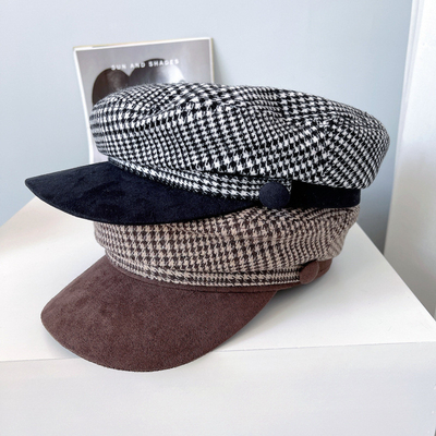 New Check Print Buckle Wool Felt Fedora Hat Winter Fashion Dress Panama Hat