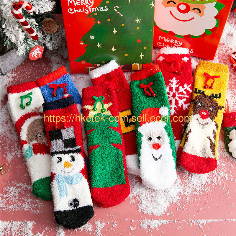 Women'S Custom Comfortable Colorful Socks Acrylic Fabric Knitted coral velvet Ankle Terry Socks Christmas Socks Women