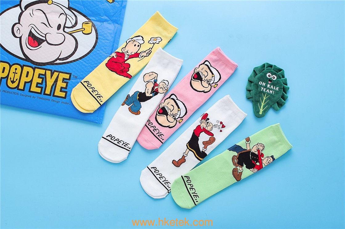 Wholesale Hot Sale Fashion Popular Cute Cartoon Popeye Jacquard Soft Comfortable Cotton Fancy Crew Couples Socks