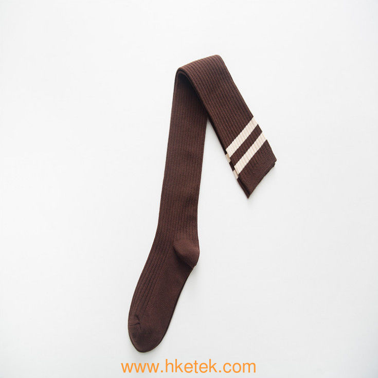 Hotsale Asia Fashion Knee High Striped Two Lines Soft Cotton Women Socks