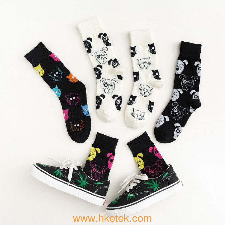 High Qualty Wholesale New Cartoon Cat Dog White & Black Couples Cotton Socks Men