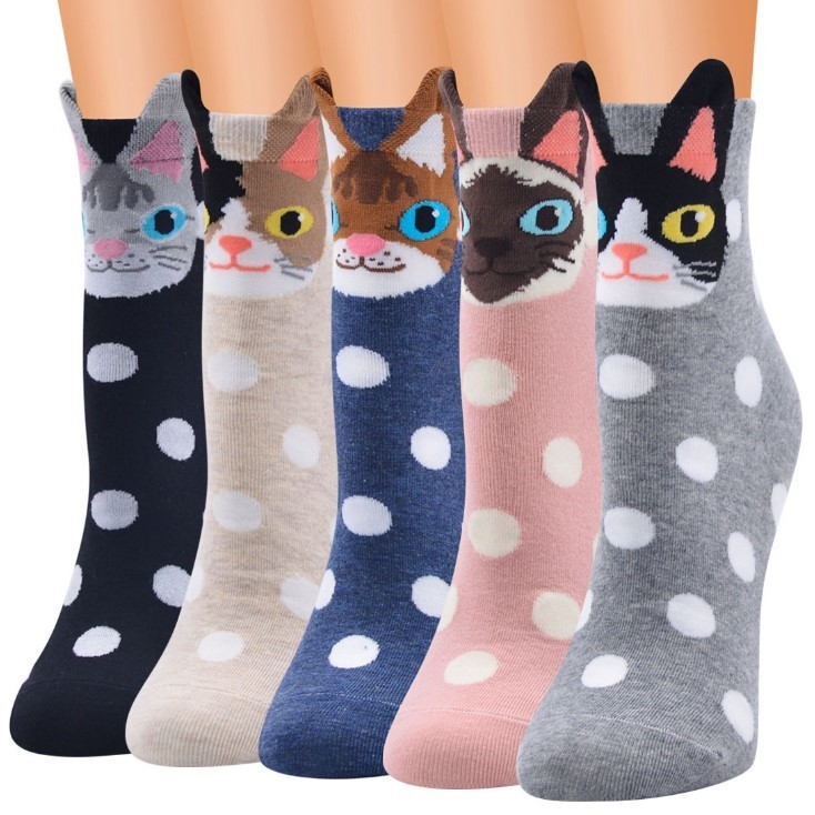 Hot Sale Cute 3d Cartoon Animals Cat Pattern Fancy Dots Socks Breathable Cotton Women Socks