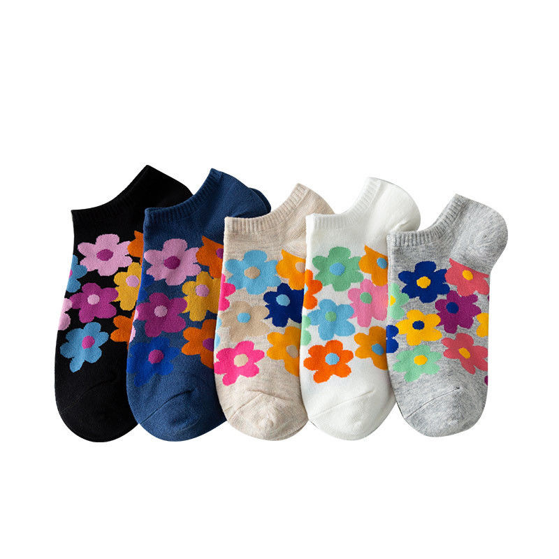 Wholesale Spring New Beautiful Flowers Pattern Cute Girls Socks Cotton Fancy Women Ankle Socks