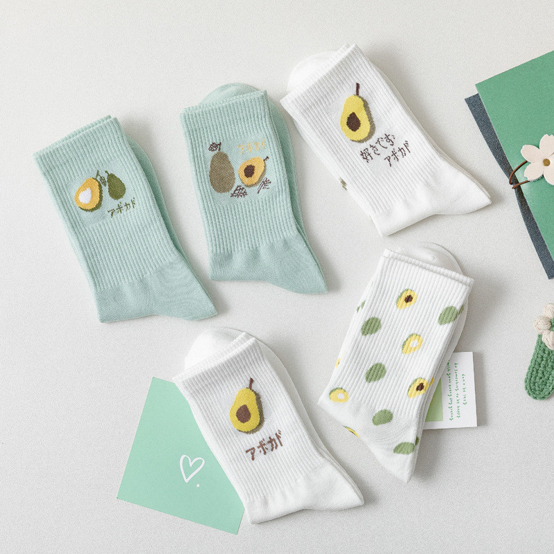 Wholesale New Style Cheap Trendy Avocado Jacquard Girls Stockings Breathable Cotton Cute Green Avocado Women Long Socks