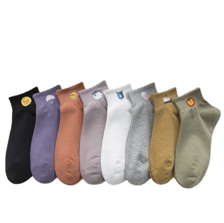 New Korean Cute Cartoon Hot Stamping Short Tube Ladies Boat Socks Cotton Women'S Socks